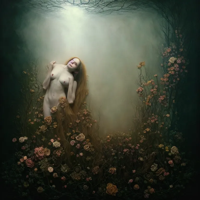 Image similar to ophelia's epic professional digital art, volumetric atmospheric lighting, painted, intricate, detailed, fabulous, kind, leesha hannigan, wayne haag, reina rocin, ignacio fernandez rios, mark ryden, iris van herpen,, epic, stunning, magnificent, a lot of wow, cinematic, masterpiece