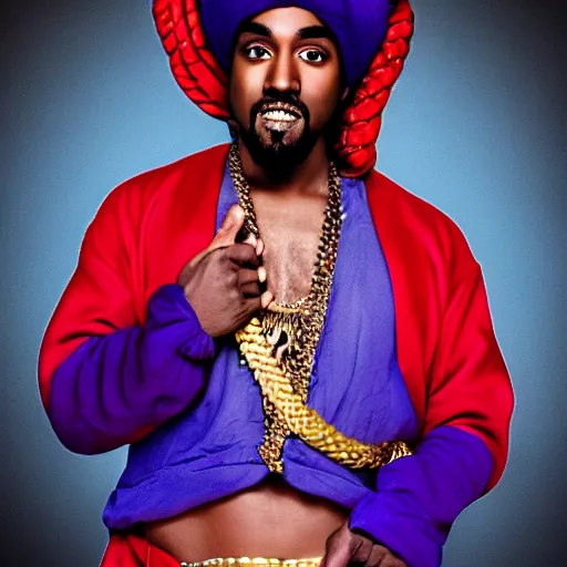 Prompt: aladdin genie with kanye west face