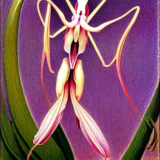 Prompt: orchid mantis by Jean Delville