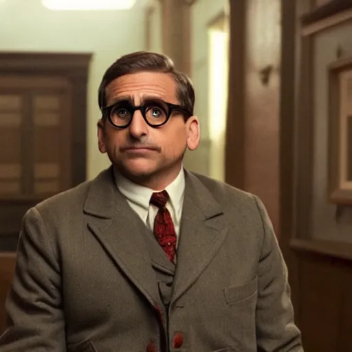 Image similar to steve carell staring in the grand budapest hotel