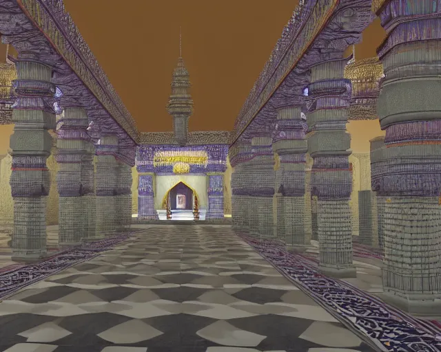 Image similar to 3D hindu temple mosque interior, quake level - H 360