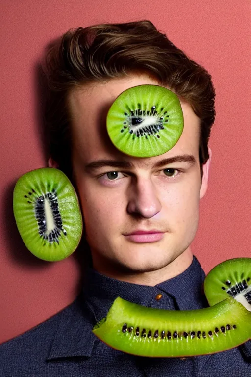 Image similar to 📷 joe keery the kiwi fruit 🥝, made of food, head portrait, dynamic lighting, 4 k