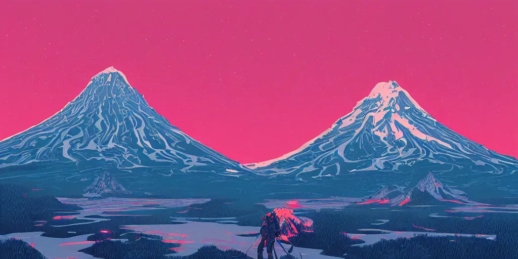 Image similar to Mount hood, Oregon, artstation, intricate, highly detailed, digital painting, concept art, sharp focus, illustration by Kilian Eng and James Gilleard