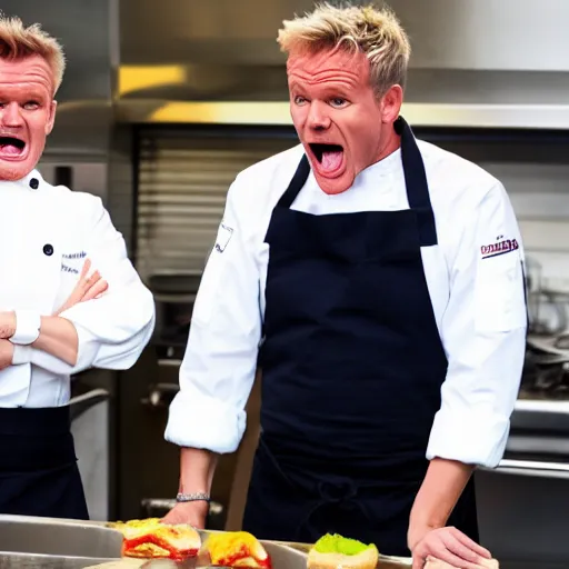 Image similar to Gordon Ramsey screaming at an apprentice that is a banana in the kitchen