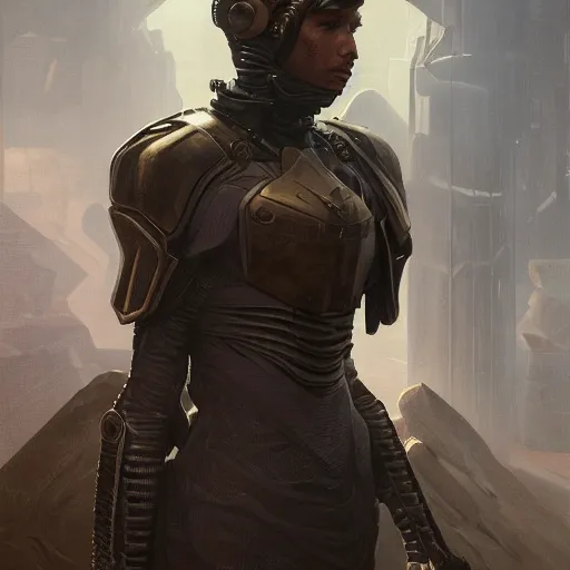 Image similar to scifi dynamic character portrait Painting of a futuristic roman soldier , dystopian mood, intricate, wild, highly detailed, digital painting, artstation, concept art, smooth, sharp focus, illustration, art by artgerm and greg rutkowski and alphonse mucha and roger deakins