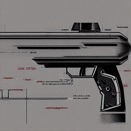 Prompt: blueprint of a laser space gun, technical drawing, concept art