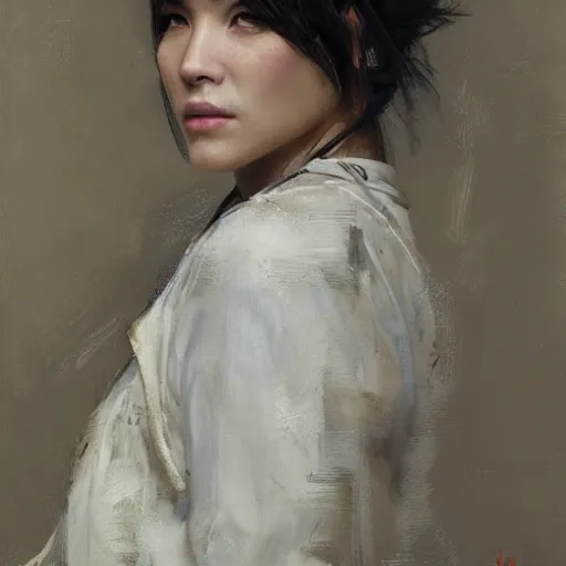 Prompt: Richard Schmid and Jeremy Lipking and antonio rotta, full length portrait painting of Yuna from Final Fantasy