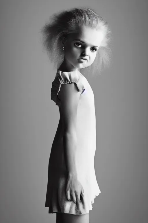 Prompt: studio portrait of cute girl that looks excactly like lisa simpson, lookalike, as if lisa simpson came to life, soft light, black background, fine details, close - up, award winning photo by martin schoeller