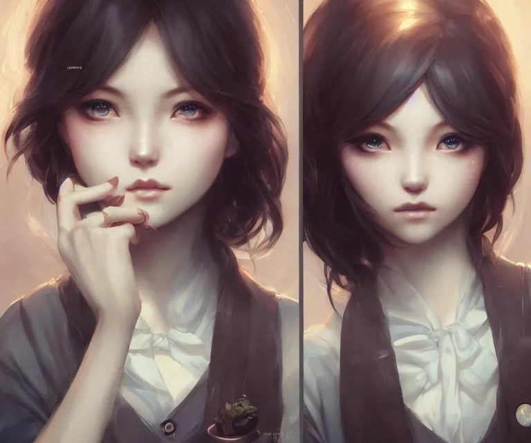 Prompt: cute friendly barista in tokyo by charlie bowater and titian and artgerm, intricate, face, symmetrical eyes, japanese cafe, elegant, beautiful, highly detailed, dramatic lighting, sharp focus, trending on artstation, artstationhd, artstationhq, unreal engine, 4 k, 8 k