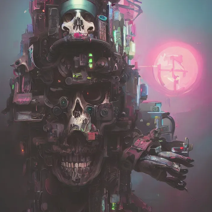 Image similar to a beautiful painting of a cyberpunk skull by sergey kolesov and vania zouravliov and pascal blanche and rhads. in style of colorful comic noir illustration, symmetry, sci fi, hyper detailed. octane render. trending on artstation