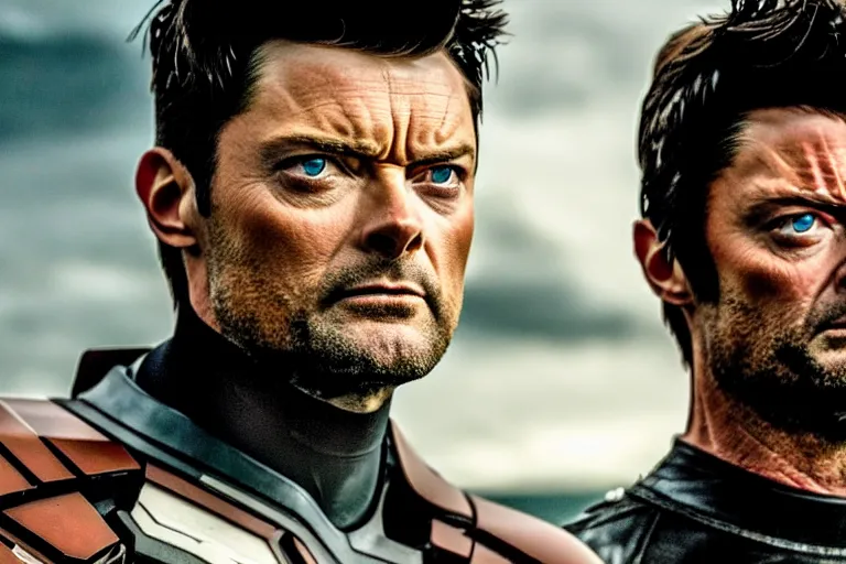 Image similar to film still frame of karl urban as wolverine, high quality