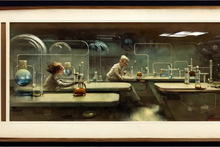 Image similar to ( ( ( ( ( 1 9 5 0 s retro science fiction laboratory interior scene. muted colors. ) ) ) ) ) by jean - baptiste monge!!!!!!!!!!!!!!!!!!!!!!!!!!!!!!