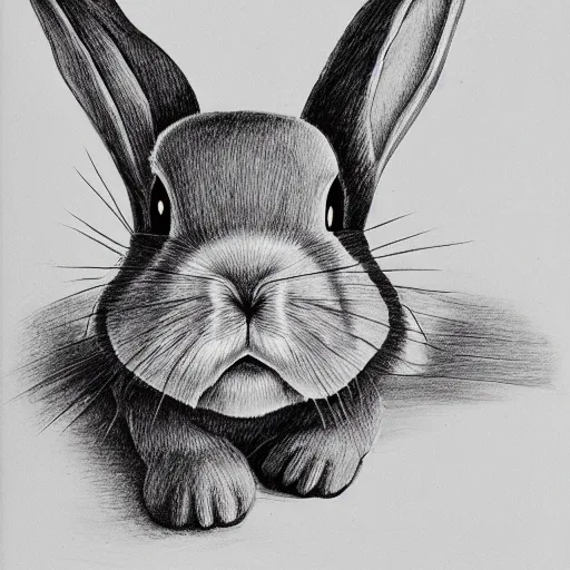 Image similar to soft and velvety ink drawing of a cute rabbit with a fine composition, 8 k