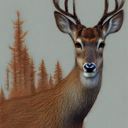 Image similar to deer face only, pencil drawing, pastel, by marc simonetti