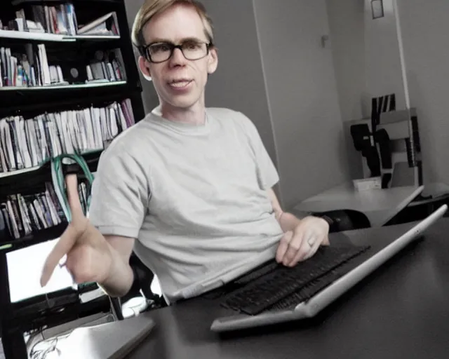 Prompt: john carmack writes code for minecraft! in pascal! on the laptop, bw photo