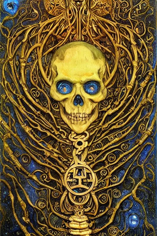 Prompt: The Skeleton Key by Karol Bak, Jean Deville, Gustav Klimt, and Vincent Van Gogh, mystic eye, otherworldly, ornate elaborate baroque skeleton key, keyhole, key wreathed in white flames, lightning, fractal structures, arcane, inferno, inscribed runes, infernal relics, ornate gilded medieval icon, third eye, spirals