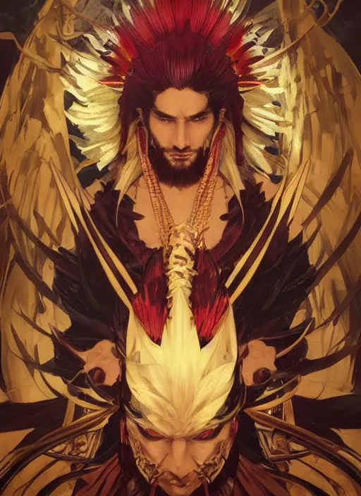 Image similar to Rengoku as Lucifer morningstar, very detailed, digital painting, artstation, concept art, smooth render, sharp focus, illustration, trending on ArtStation, art by artgerm and greg rutkowski and alphonse mucha and J. C. Leyendecker and Edmund Blair Leighton and Katsuhiro Otomo and Geof Darrow and Phil hale and Ashley wood and Ilya repin and Charlie Bowater