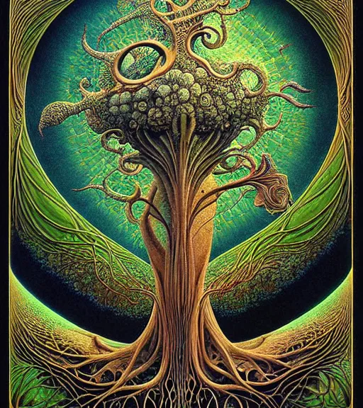 Image similar to tree of life by roger dean and andrew ferez, art forms of nature by ernst haeckel, divine chaos engine, symbolist, visionary, art nouveau, botanical fractal structures, organic, detailed, realistic, surreality