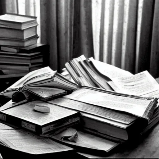 Image similar to a pile of books on a bedside table, citizen kane ( 1 9 4 1 )