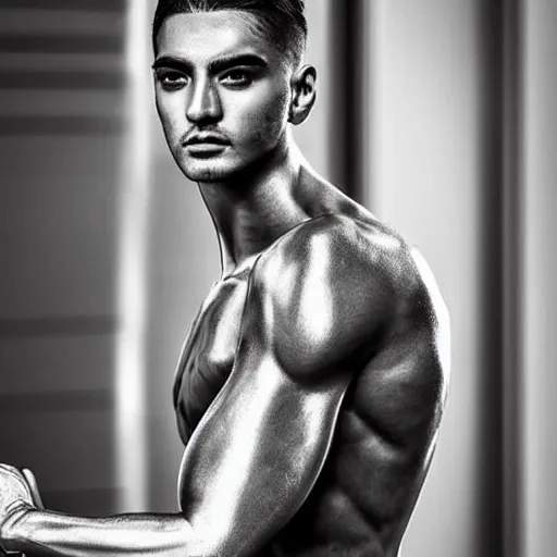 Prompt: “a realistic detailed photo of a guy who is an attractive humanoid who is half robot and half humanoid, who is a male android, Maluma, shiny skin, posing like a statue, blank stare”