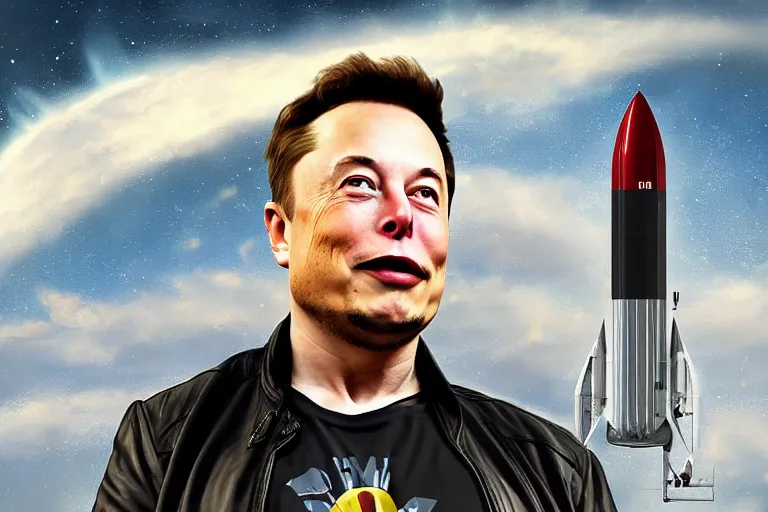 Image similar to Elon Musk riding on top of a rocket, digital art, highly detailed