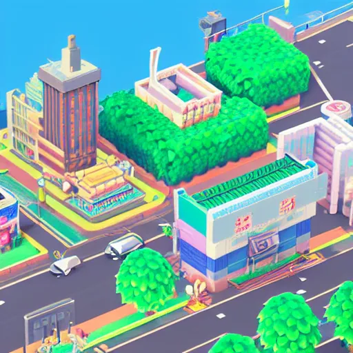 Image similar to isometric voxel Tokyo Japan Akihabara in the style of animal crossing, magical, 3d render