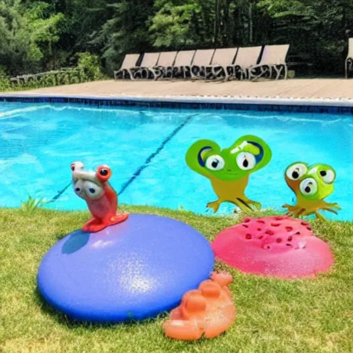 Image similar to a poolparty for frogs