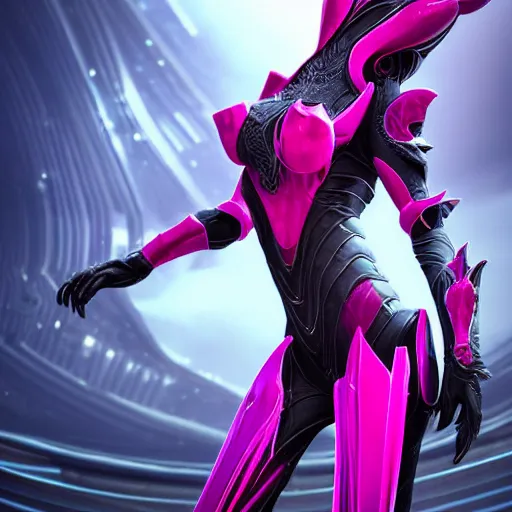 Image similar to shrunken pov from the floor, looking up, at a giant, highly detailed, exquisite and beautiful stunning female warframe, standing elegantly, unaware of your tiny existence, off-white plated armor, slick elegant design, bright Fuchsia skin, sharp claws, close full body shot, epic cinematic shot, realistic, professional digital art, high end digital art, DeviantArt, artstation, Furaffinity, 8k HD render, epic lighting, depth of field