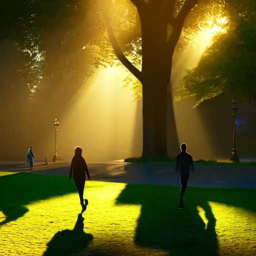 Prompt: shadow people walking in the park ultra realistic, lens flare, atmosphere, glow, detailed, intricate, full of colour, cinematic lighting, trending on artstation, 4 k, hyperrealistic, focused, extreme details, unreal engine 5, cinematic, masterpiece, ultra realistic, hyper realistic, highly detailed, sharp focus, digital art