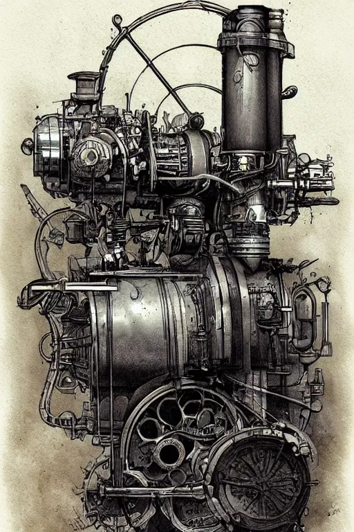 Image similar to steam engine, product illustration, by jean - baptiste monge