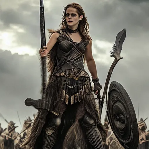 Image similar to photo of emma watson as a valkyrie warrior