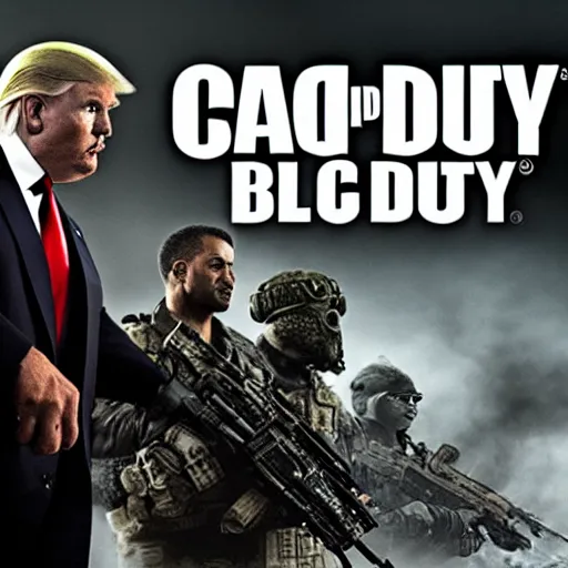 Image similar to Donald Trump on the call of duty black ops 2 cover art