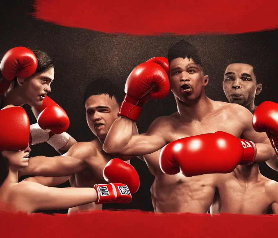 Image similar to Domino's pizza in a boxing match with Pizza Hut, deviantart, cinematic, 8k