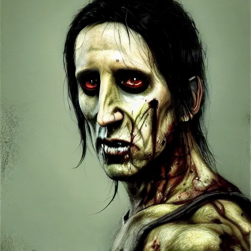 Prompt: color portrait of young and handsome zombie trent reznor from nin as a zombie with shoulder length hair, 7 days to die zombie, gritty background, fine art, award winning, intricate, elegant, sharp focus, cinematic lighting, digital painting, 8 k concept art, art by brom, art by guweiz and z. w. gu, art by michael hussar, 8 k