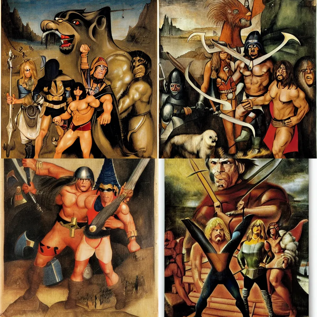 Prompt: Thundarr the Barbarian by Hieronymus Bosch