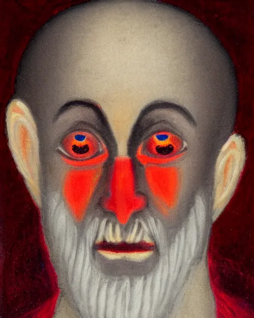 Prompt: portrait of the christlike monk with glowing red eyes