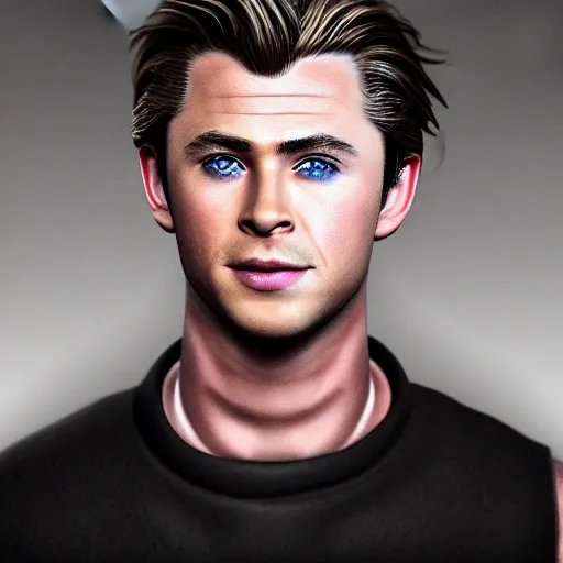 Image similar to Chris Hemsworth and Timothee Chalamet crossbreed, rendered in 3D by Xie Boli, trending on artstation, 4k, 8k, photorealistic imagery, photorealistic details, intricate, highly detailed
