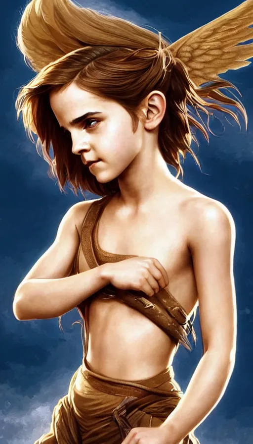 Image similar to angel, perfectly-centered-painting of young Emma Watson as lilu from the fifth element, sweaty, dynamic action pose, insane, intricate, highly detailed, digital painting, artstation, concept art, smooth, sharp focus, illustration, Unreal Engine 5, 8K, art by artgerm and greg rutkowski and alphonse mucha