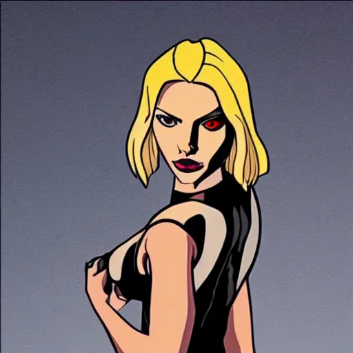 Image similar to scarlett johansson as aeon flux cartoon, photo real, smooth, sharp, intricate detail, dramatic lighting