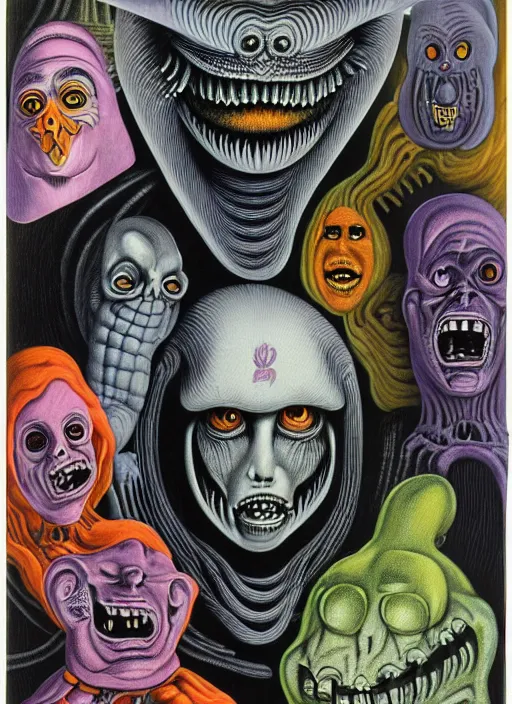 Image similar to a character portrait piece by hr giger, francis goya, basil wolverton, lisa frank, roy litchenstein