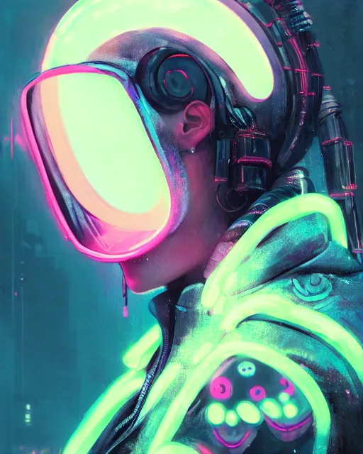 Image similar to detailed portrait Neon Operator Girl, cyberpunk futuristic neon, reflective puffy coat, decorated with traditional Japanese ornaments by Ismail inceoglu dragan bibin hans thoma greg rutkowski Alexandros Pyromallis Nekro Rene Maritte Illustrated, Perfect face, fine details, realistic shaded, fine-face, pretty face