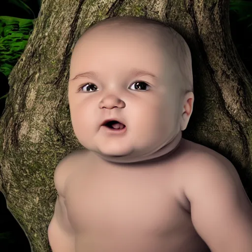 Image similar to baby on a tree, photorealistic, detailed