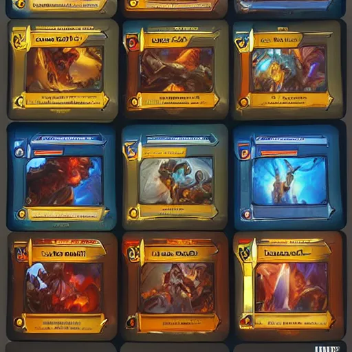 Image similar to A concept art showing several cards of a new game designed by blizzard . This is a card game concept art , card , tabletop, design, card , Pinterest