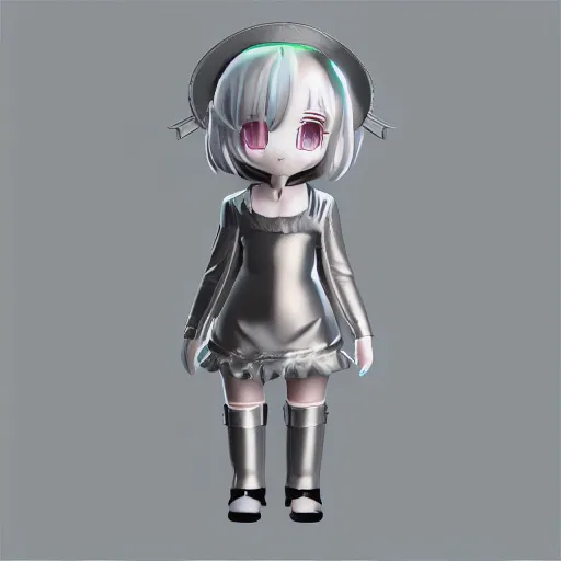 Prompt: cute fumo plush of a metallic reflective girl, global illumination reflectance probe, ssao, chibi anime, vray