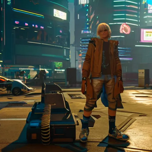 Image similar to an in-game screenshot of blonde boy in Cyberpunk 2077