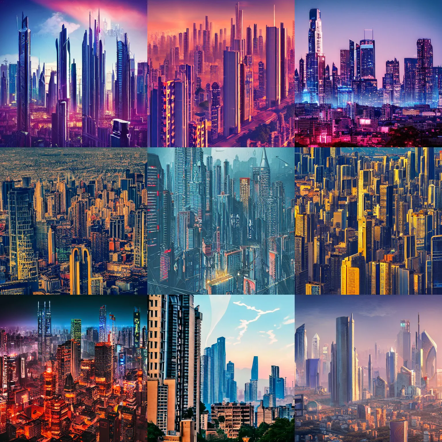 Image similar to detailed photo of a beautiful skyline with cyberpunk Art Deco buildings, parks and monuments