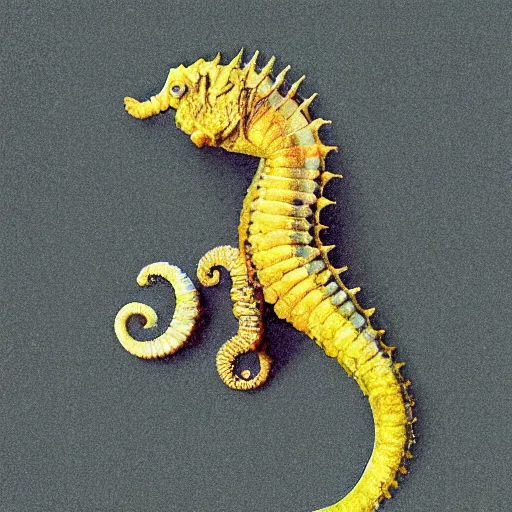 Image similar to norman rockwell digital art of a natural beautiful high-tech seahorse isolated on white background, but as a photograph, natural photorealistic award winning, national geographic
