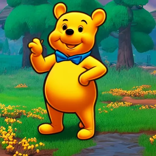 Image similar to winnie the poo as a fortnite skin