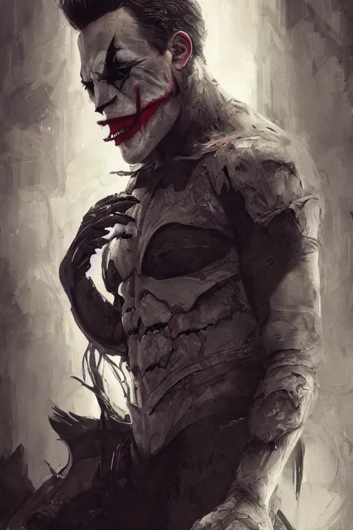 Image similar to Portrait of Ben Affleck as Joker, dc comics, dark, intricate, highly detailed, smooth, artstation, digital illustration by Ruan Jia and Mandy Jurgens and Artgerm and Wayne Barlowe and Greg Rutkowski and Zdislav Beksinski