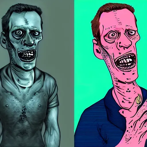 Image similar to navalny became bloody ugly lovecraftian degenerate abomination, photo - realistic, color image, 2 k, highly detailed, bodyhorror, occult art